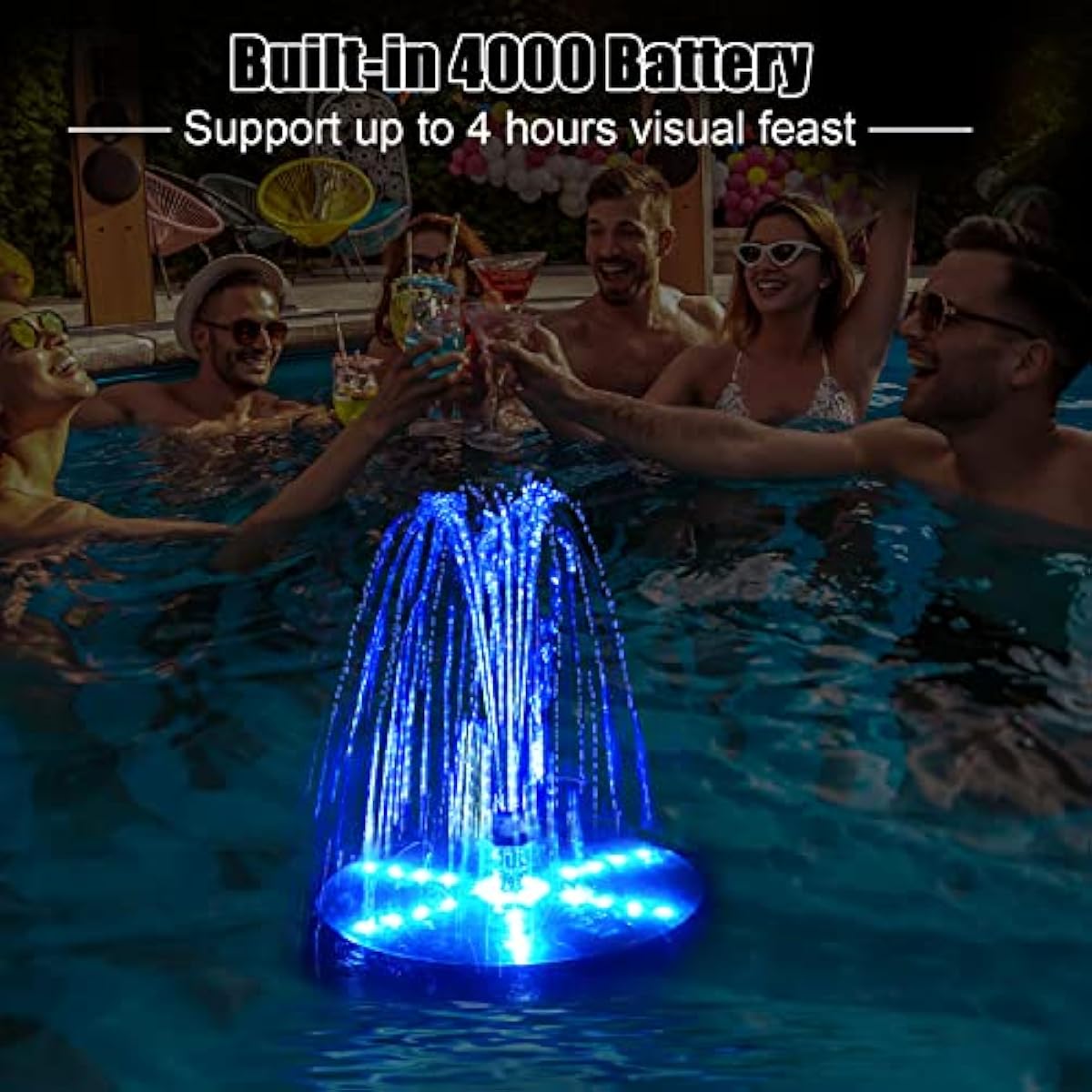 Solar Bird Bath Fountains Upgraded, 4W Solar Powered Water Fountain Pump with 4000 Battery, 7 Nozzles & 4 Fixers, Colorful LED Lights for Garden, Pond, Swimming Pool, Fish Tank, and Outdoor