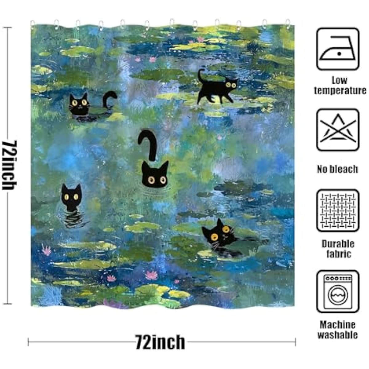 Accnicc Cute Cat Shower Curtain Funny Fun Cool Cats Monet Shower Curtains for Bathroom Water Lilies Waterproof Fabric Bath Curtain Decor 72 X 72 Inch