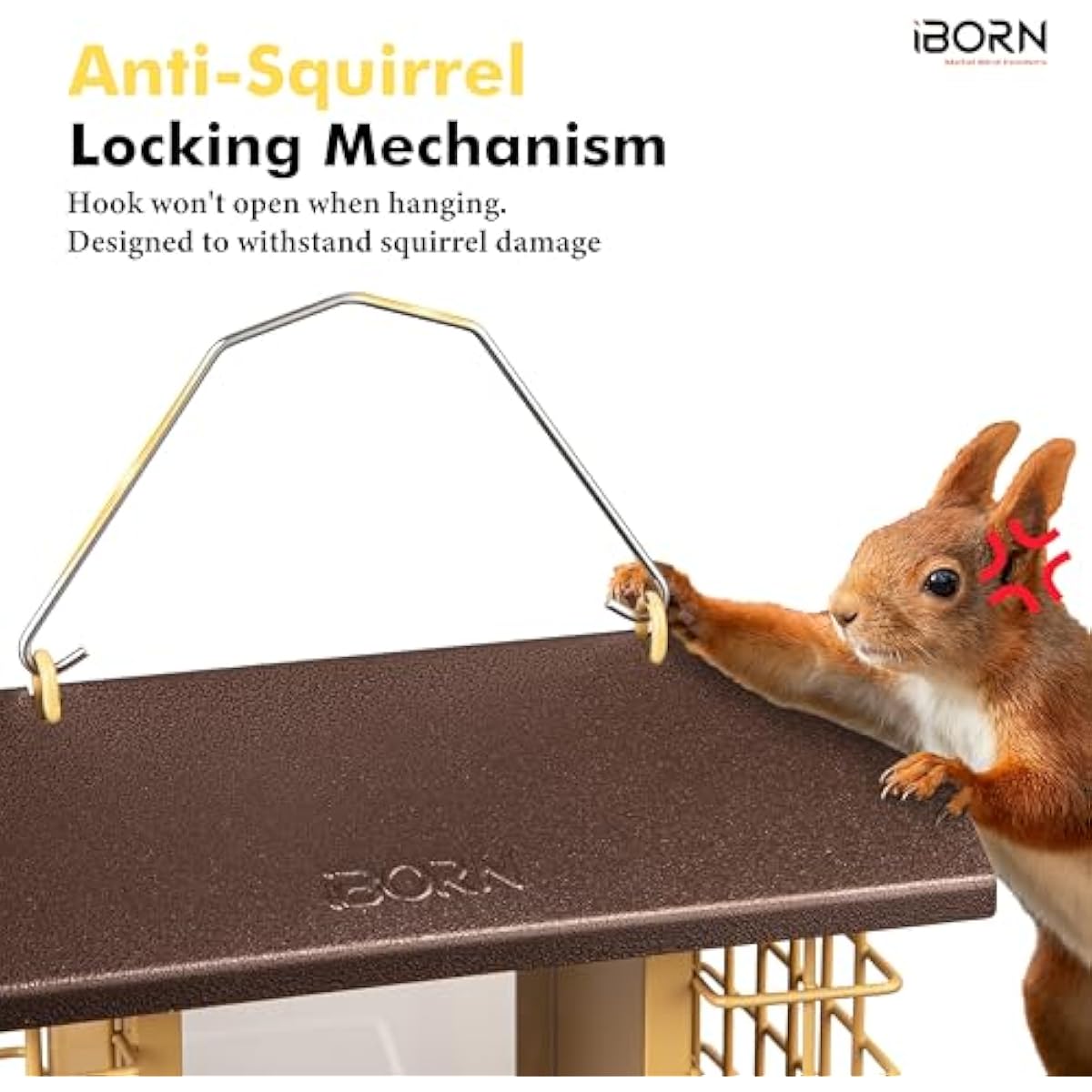 iBorn Bird Feeders for Outdoors,Bird Feeder with Double Suet Holders,Suet Feeder for Outside,Weatherproof Metal Roof,Easy to Refill&Clean,3.2 LBs Seed Capacity+2X Cake,1 Pack,Coffee Roof & Yellow Grid