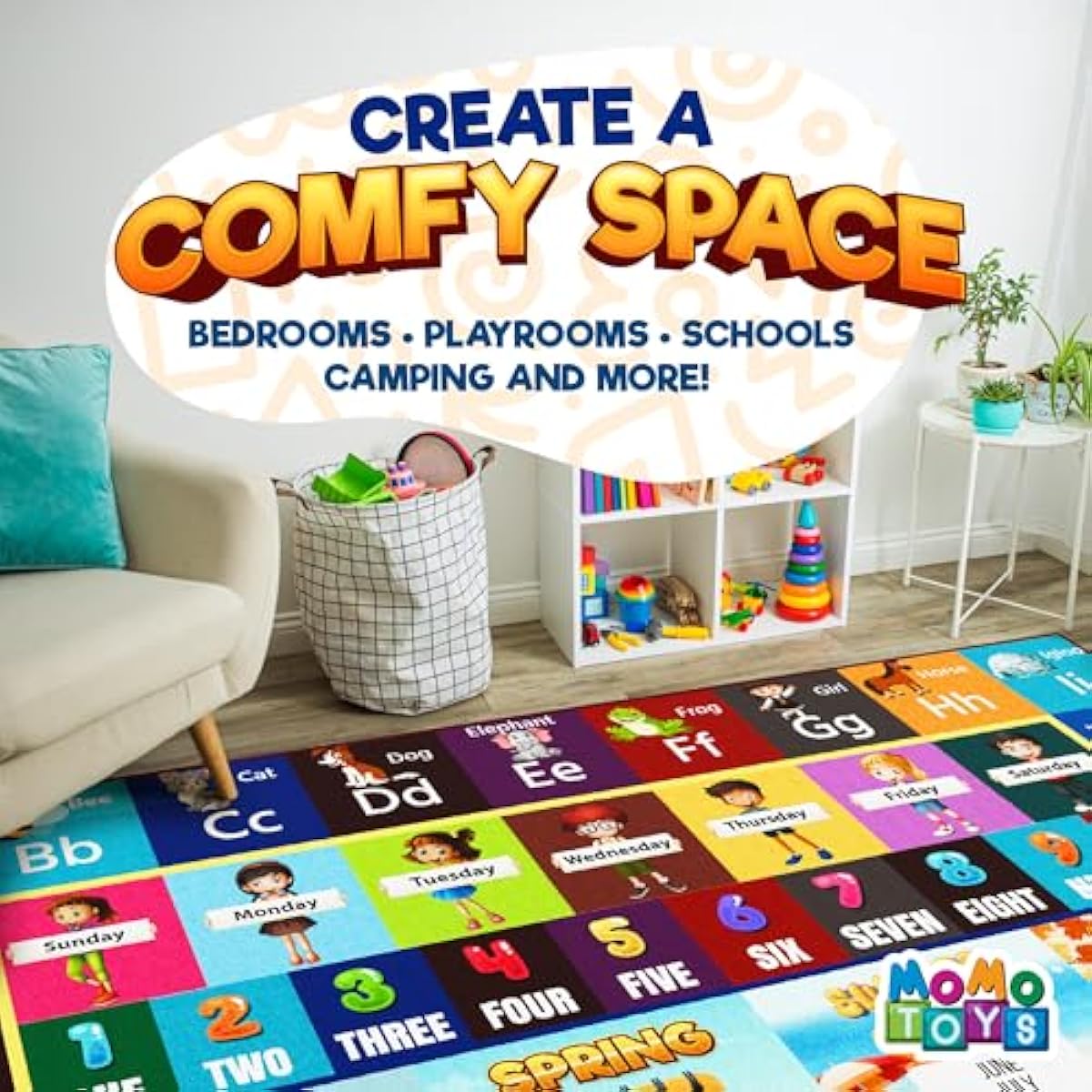 Educational Rug – Non-Slip ABC Carpet for Kids Room – 55" x 39" Soft Alphabet Kids Rug for Playroom, Daycare, Preschool, Classroom, Play Mat – Childrens ABC Mat with Letters Numbers Animals Months