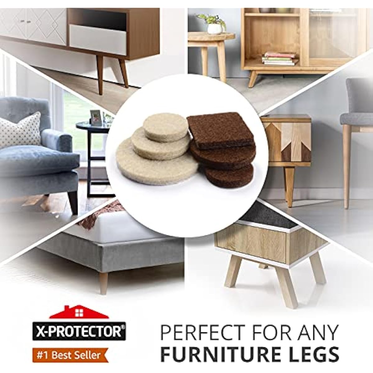 Felt Furniture Pads X-PROTECTOR 133 PCS Premium Furniture Pads - Felt Pads Furniture Feet Best Wood Floor Protectors - Protect Your Hardwood & Laminate Flooring! Brown and Beige