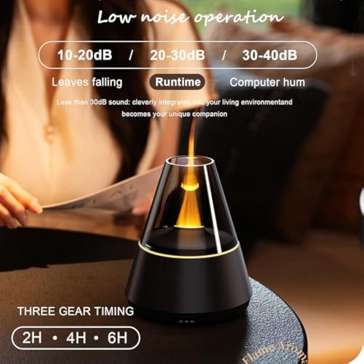 Flame Essential Oil Diffuser, Aromatherapy Diffuser with 7 Colors Firelight, Ultrasonic Cool Mist Mini Flame Humidifier Diffuser with Waterless Auto-Off & Timer for Home Office (Black)