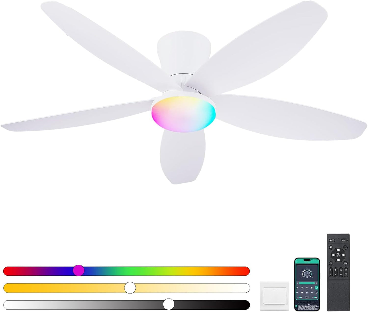 42" Ceiling Fans with Lights-Low Profile Ceiling Fan with Light and Remote/APP Control,Flush Mount,DC Reversible,LED Dimmable Blakc Ceiling Fans for Bedroom,Indoor/Outdoor Patio Use