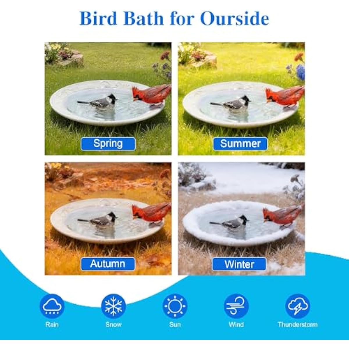 Topadorn Ceramic Bird Bath for Outside, 14.17 Inch Birds Bath Bowl Only, Antique Outdoor Garden Birdbaths for Yard, Tabletop, Deck, Balcony and Lawn