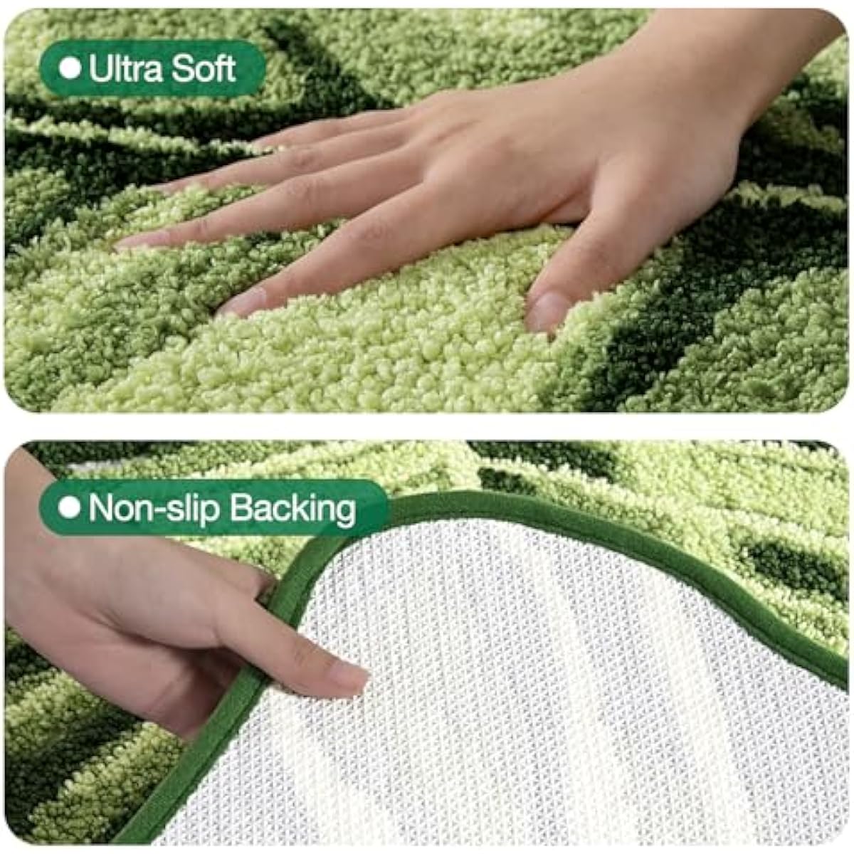 LUMI Cute Bathroom Rugs with Green Leaf Plant, Soft, Fluffy, Plush, Absorbent, Quick Dry, Non Slip, Machine Washable for Shower Floor, Bathroom, Bedroom, Kids Room, 31.5"x47", Monstera