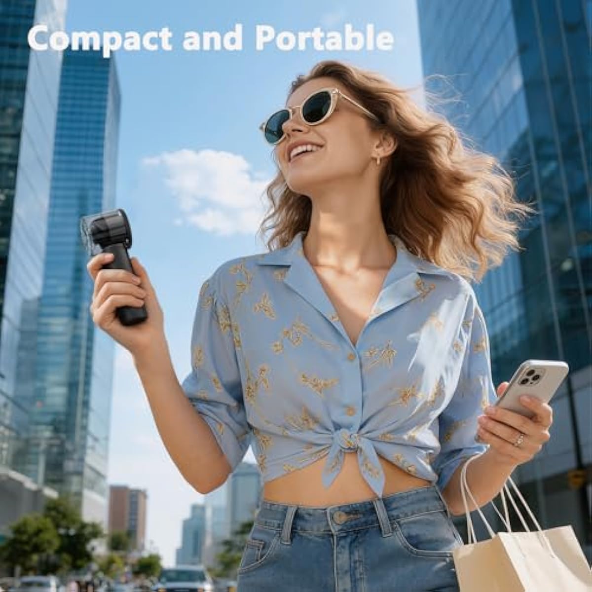 Portable Handheld Turbo Fan with Ice Cooling- 5 Gear High Speed , Mini Hand Fan with Strong Airflow, Up to 12Hrs Cooling, Rechargeable Battery, Powerful Personal Fan for Outdoor, Travel,Working, Black