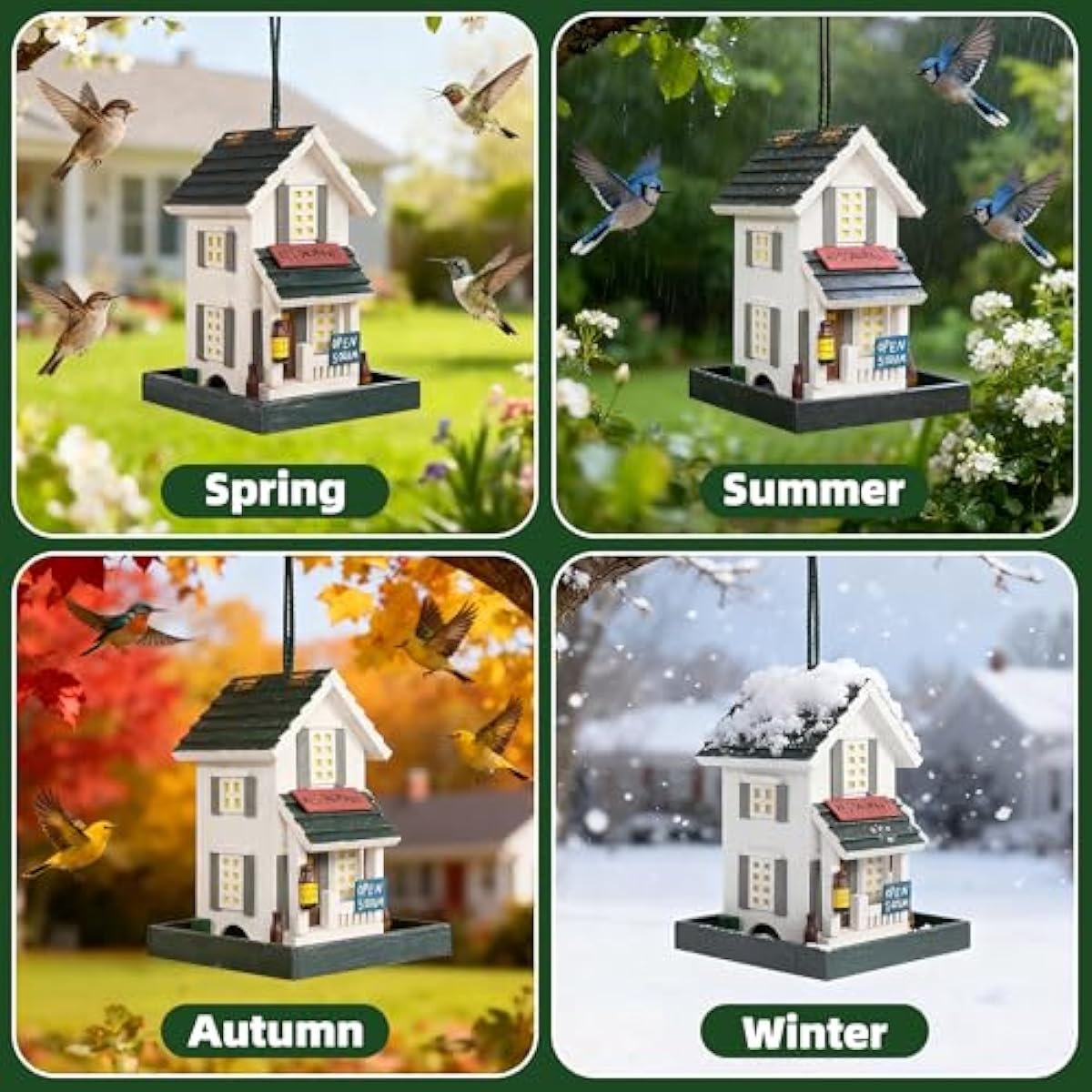 MEWANG Nature's Elegance Bird Feeder - Wooden Bird House, Exquisitely Crafted, Beautifully Decorative & Hang for Backyard Wildlife(White)