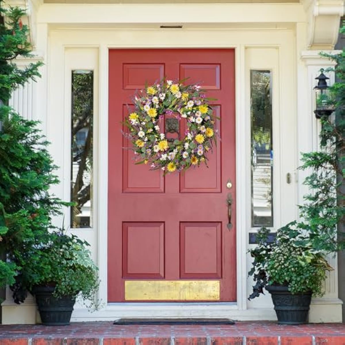 Sggvecsy Daisy and Lavender Wreath 24’’ Wildflower Wreath Spring and Summer Artificial Spring Silk Summer for Front Door Home Wall Wedding Festival Farmhouse Holiday Decor