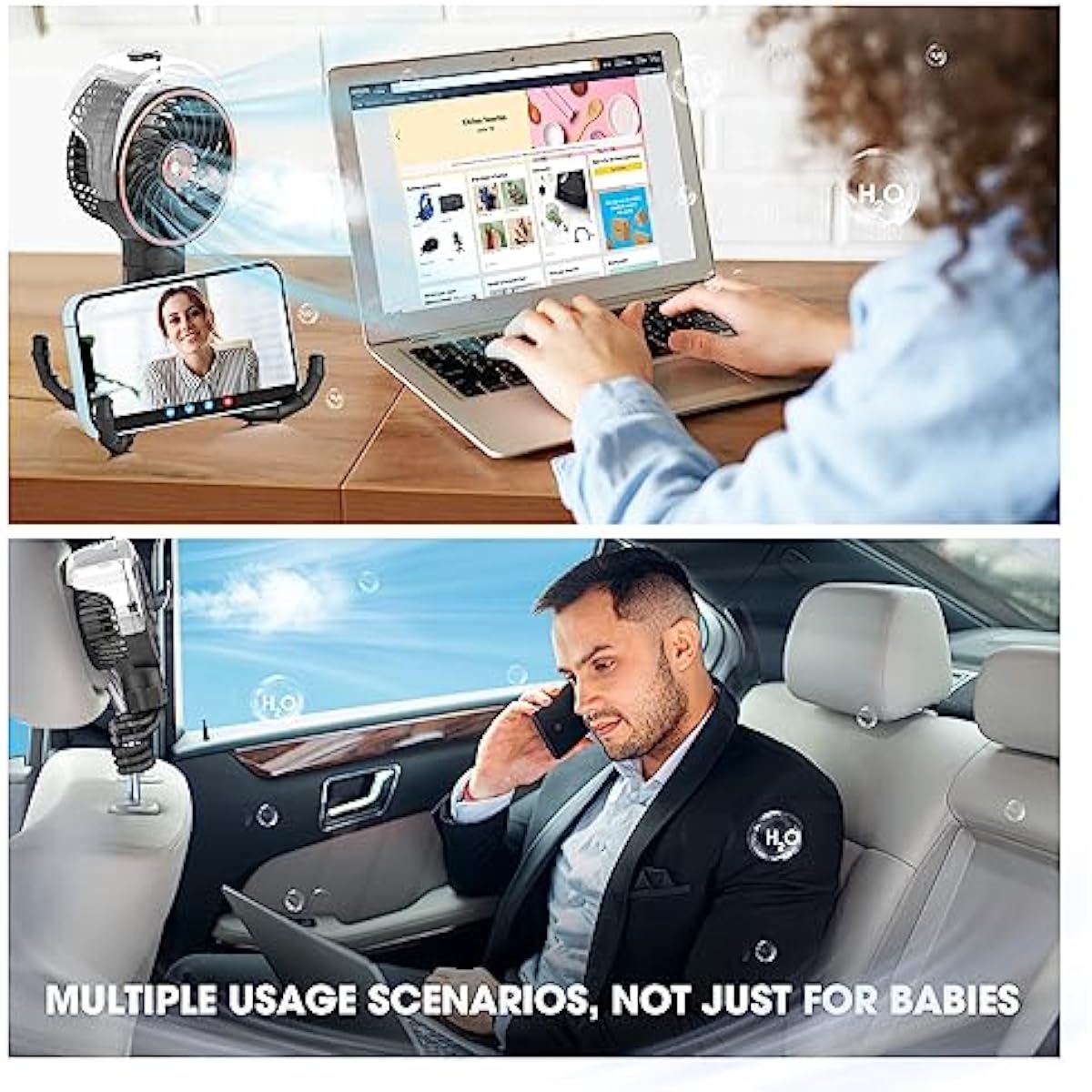 Ausic Stroller Fan with Mist, 100ml Misting Portable Fan for Stroller, Safe Baby Fans with Detachable Tripod, Baby Essentials, Clip on Fans for Crib, Treadmill, Car Seat, Outdoor, Beach, Golf Cart