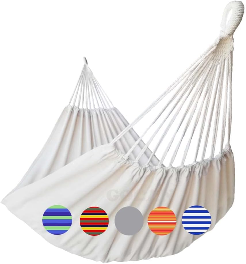 GOCAN Double Hammock 2 Person Extra Large 220x150cm Total Length 330cm Load 500lb Canvas Cotton Hammock for Patio Porch Garden Backyard Lounging Outdoor and Indoor with Removable Spreader bar