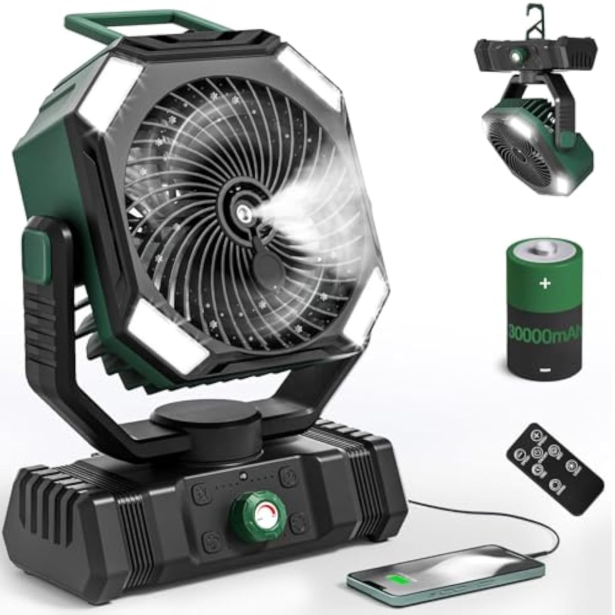 Camping Fan Rechargeable - 30000mAh Battery Powered Misting Fan for Outdoor Beach Tent - Portable Battery Operated Tent Air Conditioner for Camping - Glamping Essentials