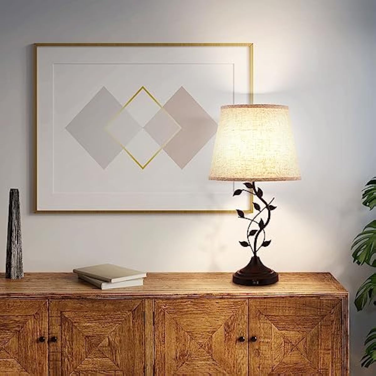 Kakanuo Table Lamp for Bedside, Lamp for Living Room with USB-A and USB-C Charging Ports, Traditional Tall Bedroom Lamp for End Table