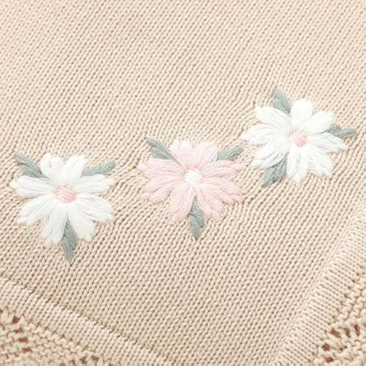LAWKUL Baby Blanket 100% Traceable Cotton Knit Receiving Blankets Infant Swaddle for Newbron Boy Girls 40"x30" Beige Floral