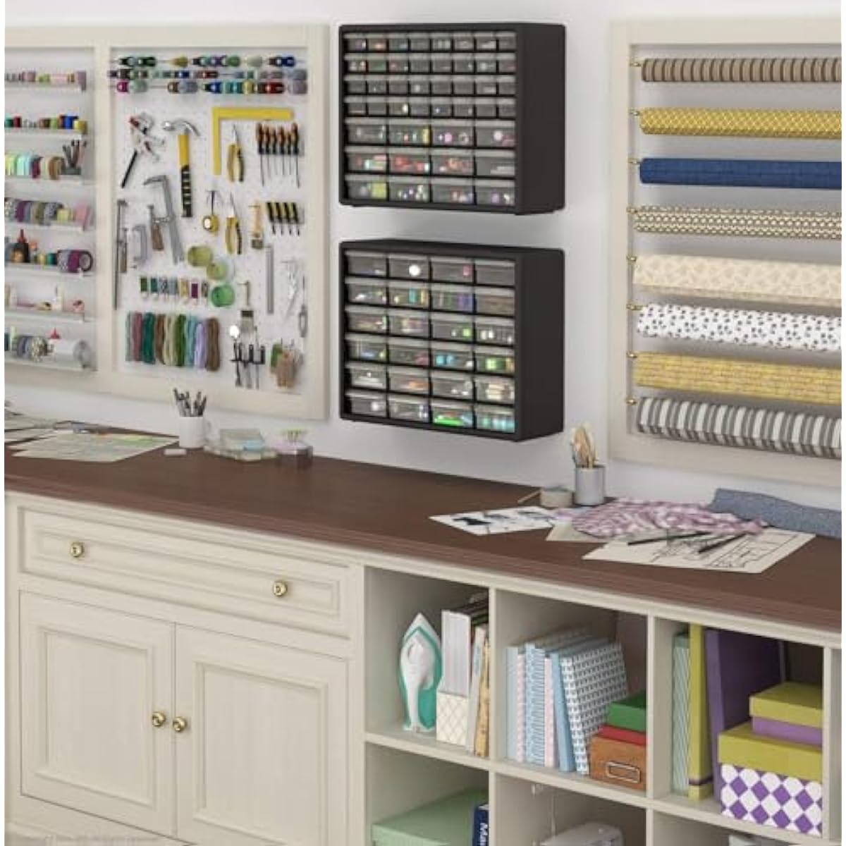 Akro-Mils 44-Drawer Plastic Drawer Storage Cabinet for Garage Organization, Bead Organizer, Building Bricks Storage, Teacher Toolbox, Makeup Organizer, 20" W x 6" D x 16" H, 10144 Black