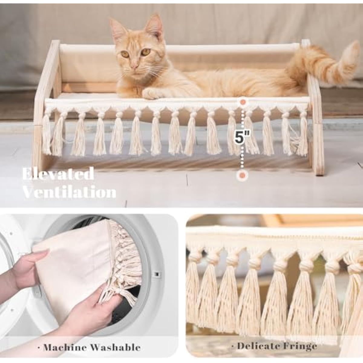 CHEERHOME PETS Cat Hammock Bed with Removable Washable Cover, Pet Couch Sofa for Indoor Cats Elevated Kitty Lounge Chair Suitable for Puppy, Wooden Cat Furniture(Large)