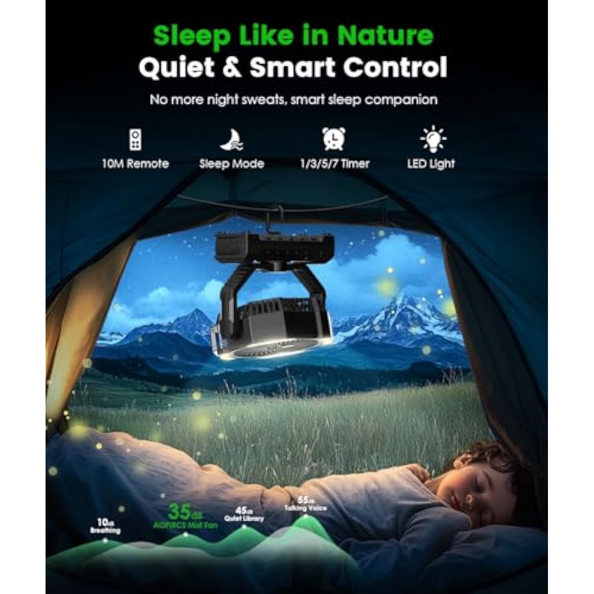 Camping Misting Fan - 24000mAh Portable Battery Powered Fans with 9oz Water Tank, Light, Hook - Rechargeable, 120H Cooling, Last 5H Mist, 4 Speed, Sleep Mode - Outdoor Gear, Travel Essentials