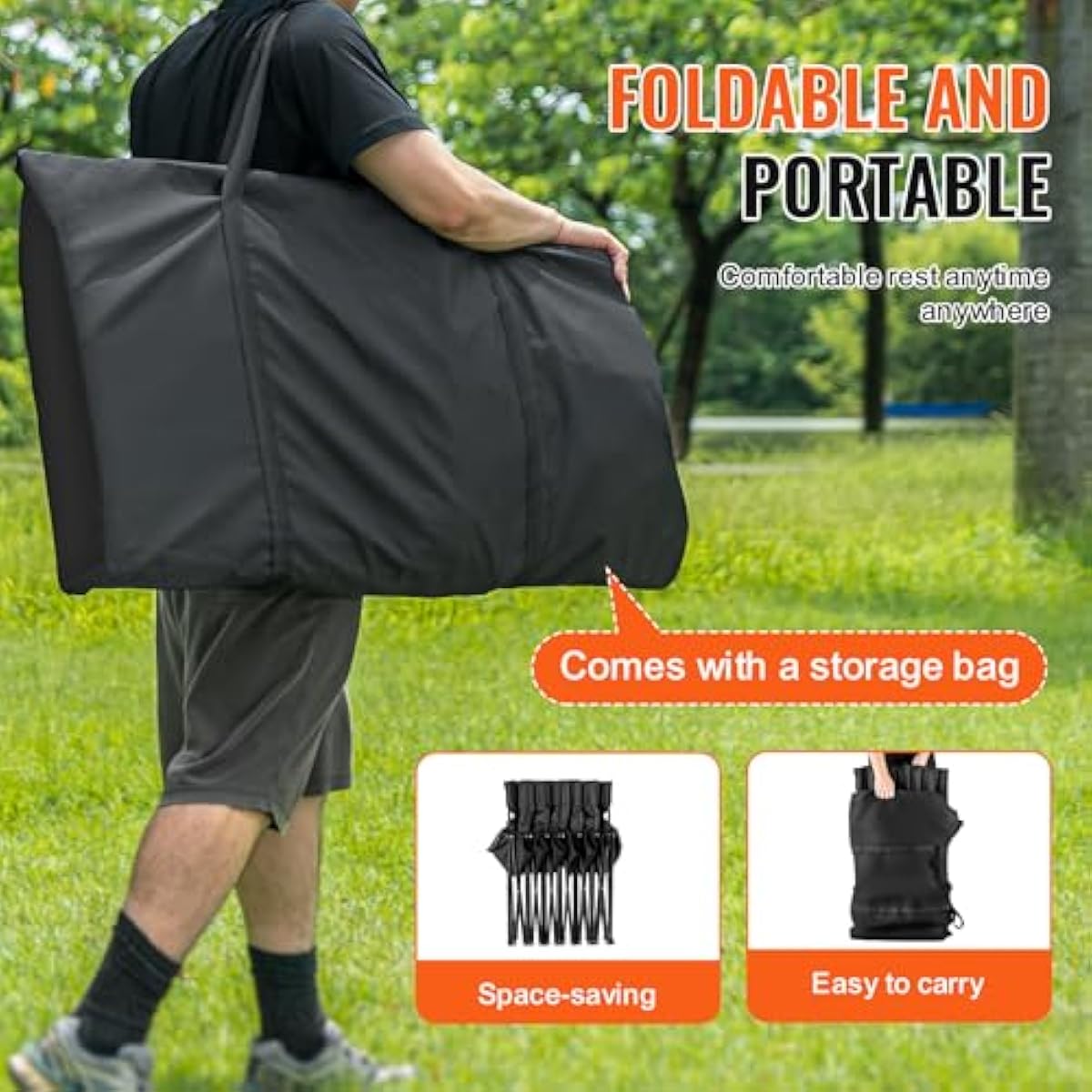 VEVOR Portable Folding B ench, 6 Seats Foldable Sideline B ench, Outdoor Camping Bench Chair with Carry Bag & Backrest, Team Sport Sideline B ench, No Assembly Instant Seating, Black