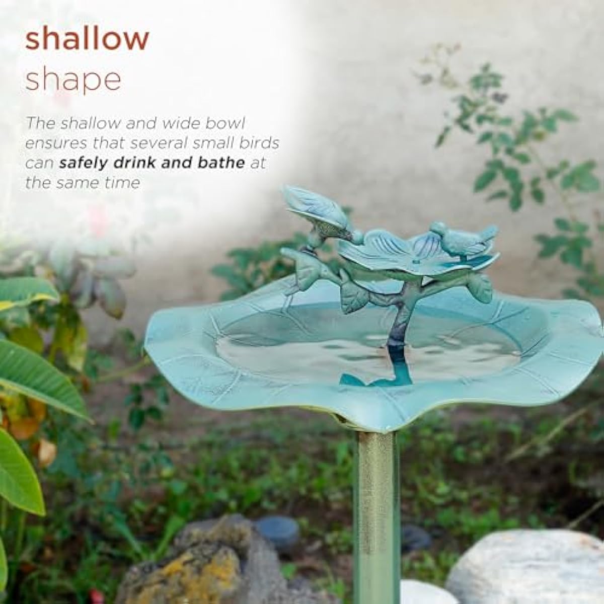 Alpine Corporation 33" Tall Outdoor Lotus Birdbath Yard Statue, Stunning Garden Accent to Attract Birds - Durable Polypropylene Construction for Patio, Deck, or Yard, Green