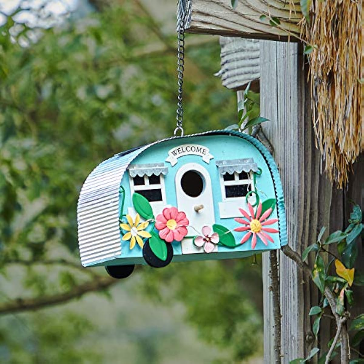 BAYN Bird Houses for Outside Decorative with 10 LEDs Solar String Lights Humming Bird Houses for Outside Hanging Handwork Bird Nest Garden Decor Outdoor