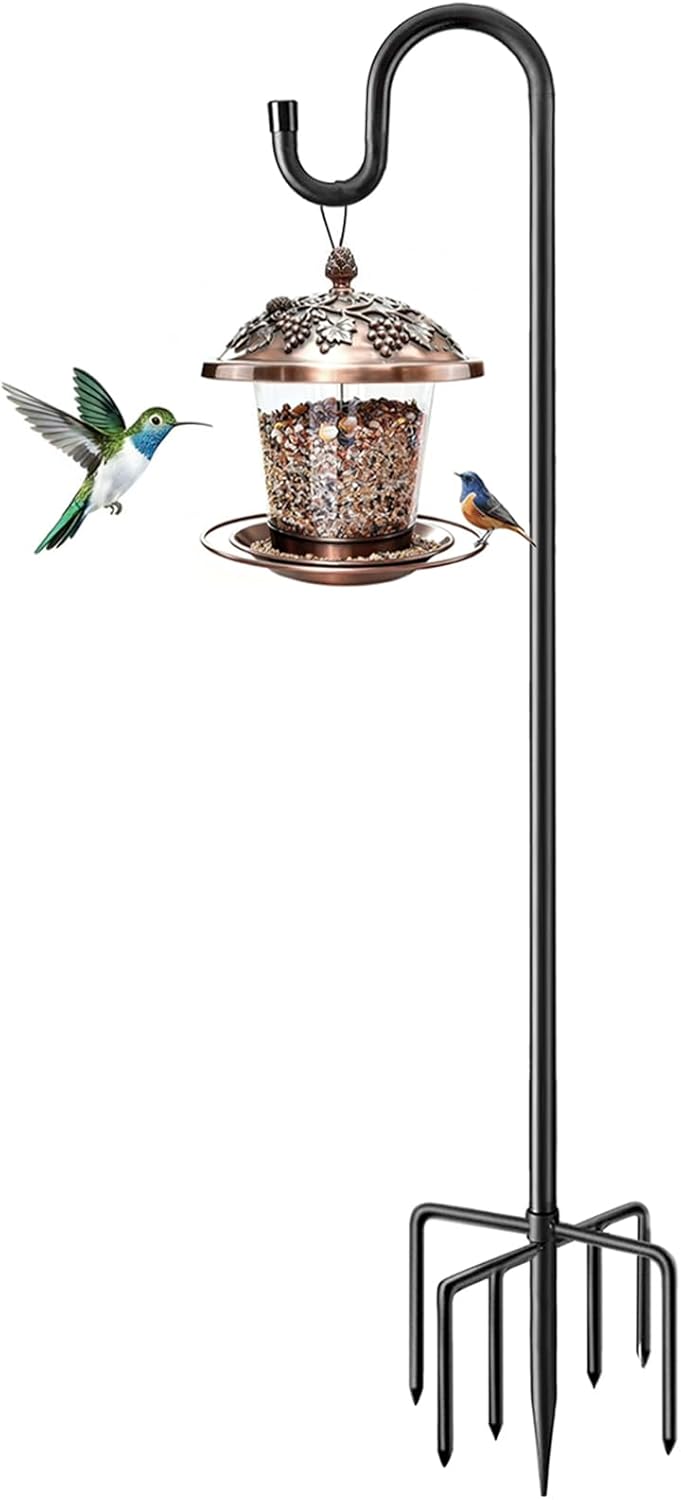 ANIDEER 72" Shepherds Hooks for Outdoor, Heavy Duty Bird Feeder Pole with 7 Base Prongs, Adjustable Garden Hanging Holder for Bird Feeders, Solar Light Lanterns, Garden Plant Hanger Stands, 2 Packs