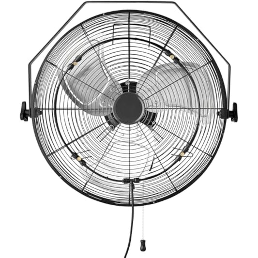 Amazon Basics 18" Outdoor Heavy-Duty Misting Fan, Wall-Mounted, Industrial, Waterproof (IP44), With Tilt Head, Metal Blades, Dual Ball Bearing Motor, 3 Speeds Up to 1550 RPM and 3781 CFM, Black