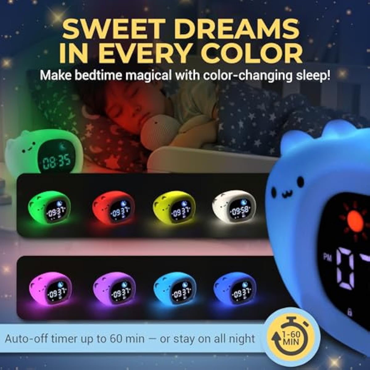 Bumble & Bright Kids Sleep Trainer with App Control - OK to Wake Clock for Kids Ages 4+, Color-Changing Night Light, Alarm & Sound Machine, Simple 1-Routine Setup, Free App, USB-C