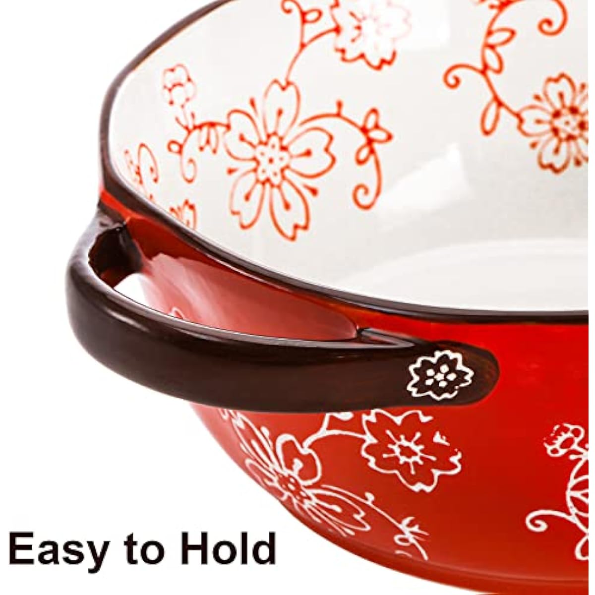 AVLA 4 Pack Ceramic Soup Bowls, 22 Ounces Porcelain Serving Bowl Set with Doundle Handle, Large Ceramic Crocks for French Onion Soup, Stew, Pasta, Cereal, Pot Pies (Red)