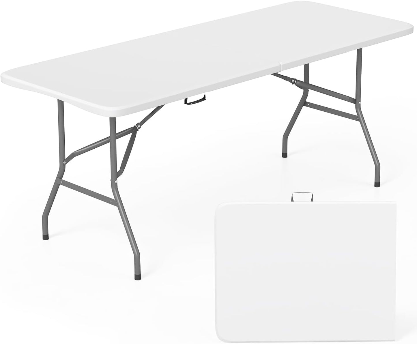 FDW Folding Half Portable Foldable Table for Parties Backyard Events (White, 6 FT 70 * 29) (White, 6 FT)