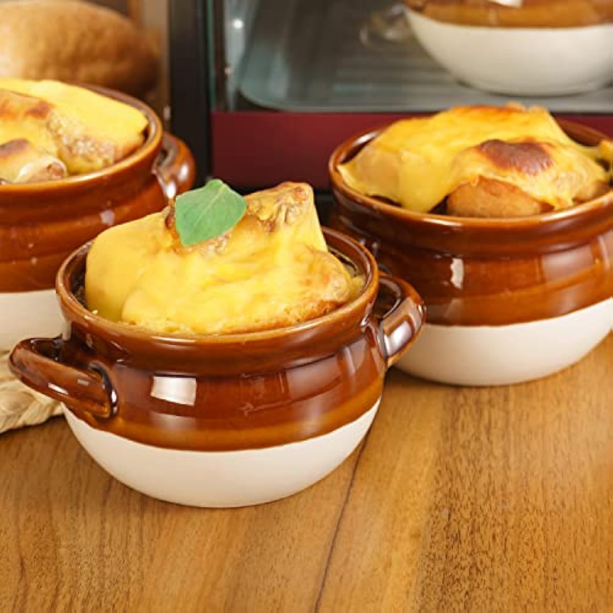 French Onion Soup Bowls with Handles, 16 Oz Ceramic Soup Serving Bowl Crocks - Oven Safe Bowls for Chili, Beef Stew, Cereal, Pot Pies, Set of 4