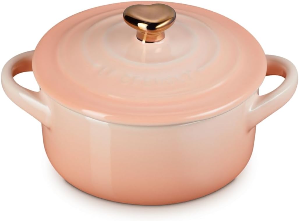 Le Creuset Stoneware Mini Round Cocotte, 8oz., Cerise with Gold Heart Knob