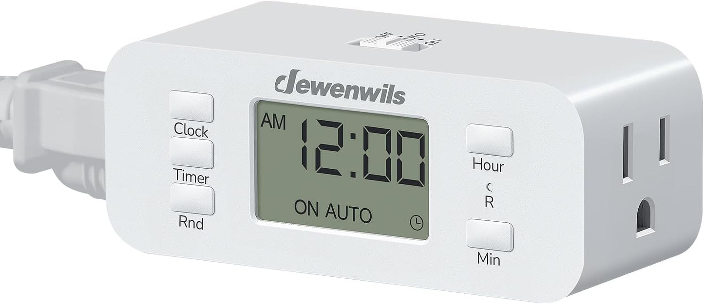 DEWENWILS 24 Hour Programmable Digital Timer Outlet, 2 Pack Timers for Electrical Outlets, Indoor Light Timers for Lamp Fan Aquarium, 2 Grounded Outlet, 125V/15A Resistive/1000W Tungsten, 3 Prong