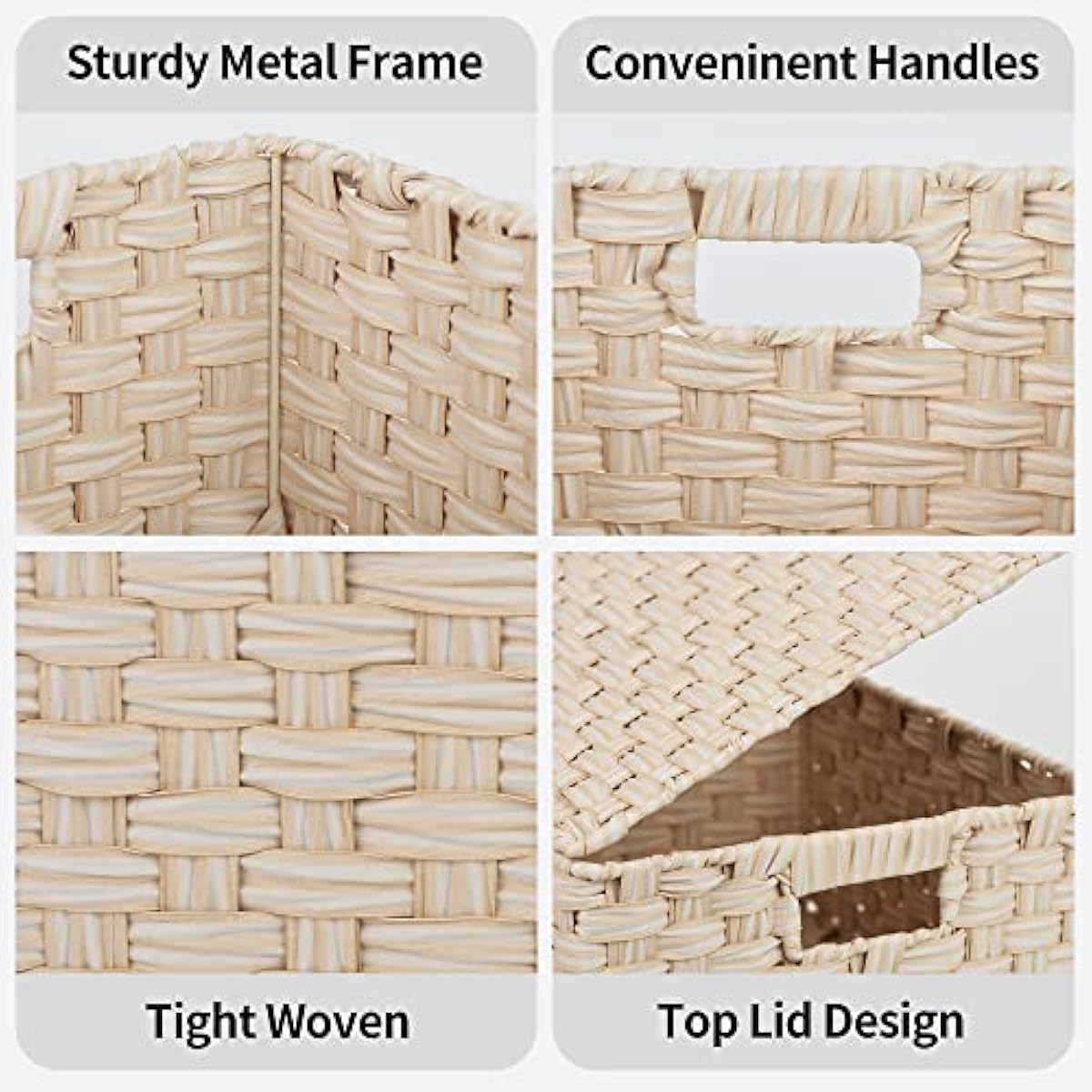 GRANNY SAYS Wicker Storage Baskets with Lids, Set of 3 Decorative Storage Boxes, Baskets for Organizing, Butter Milk, 3-Pack