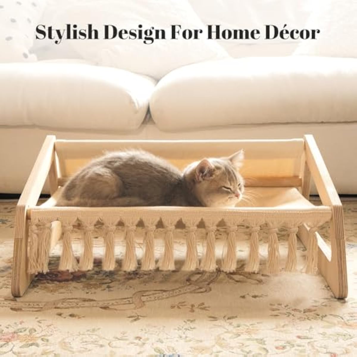 CHEERHOME PETS Cat Hammock Bed with Removable Washable Cover, Pet Couch Sofa for Indoor Cats Elevated Kitty Lounge Chair Suitable for Puppy, Wooden Cat Furniture(Large)