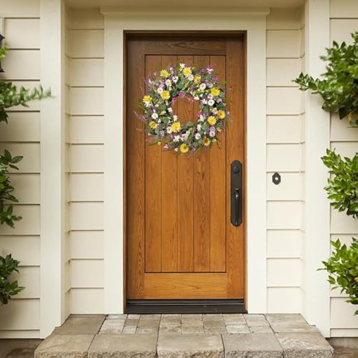 Sggvecsy Daisy and Lavender Wreath 24’’ Wildflower Wreath Spring and Summer Artificial Spring Silk Summer for Front Door Home Wall Wedding Festival Farmhouse Holiday Decor