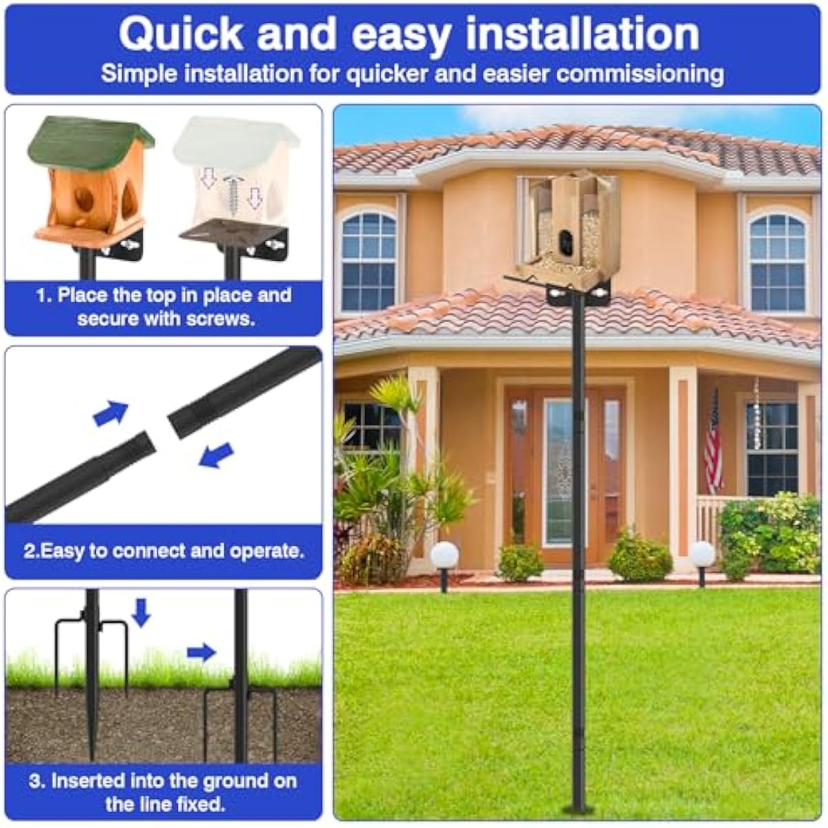 80 Inch Adjustable Bird Feeder Pole,Bird House Pole Suitable for Feeders & Birdhouse,Weather Station,Heavy-Duty Rustproof Design,Enhance Outdoor Decor & Birdwatching Experience