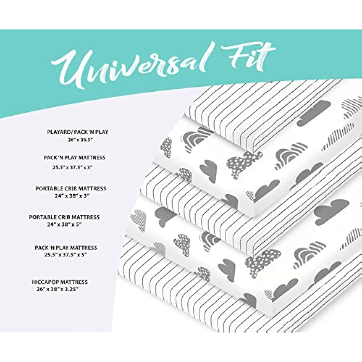 100% Organic Cotton Fitted Sheets Fit and are Compatible with Graco Pack n Play, Babyletto, Pamo Babe, Hiccapop, Dream on Me, Evenflo, Baby Trend Portable/Mini Crib/Playards. 2 Pk