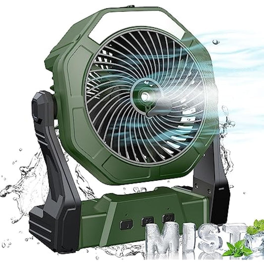 Ausic Portable Misting Fan for Outdoor Cooling, [16-65Hrs] Battery Powered Mist Fans with Water Misters & LED Lantern, 8-Inch, 250mL Tank, for Patios, Home, Outside, Camping, Outdoor&Indoor Use
