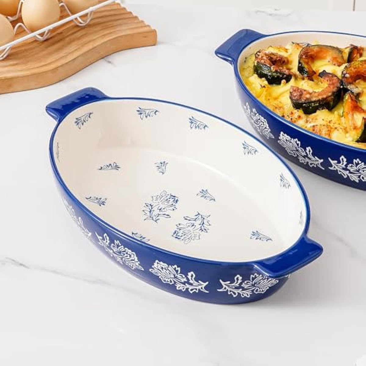 Wisenvoy Casserole Dish Baking Dish Ceramic Au Gratin Baking Dish Lasagna Pan Oval Casserole Dishes for Oven