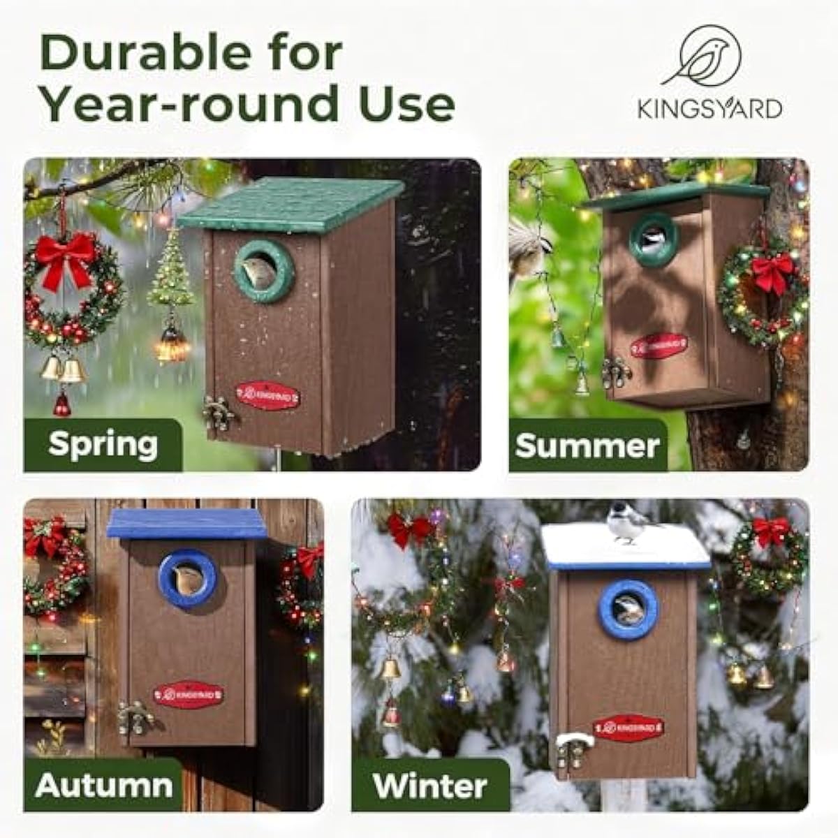 Kingsyard Recycled Plastic Bird House for Outdoors - Weatherproof Wren Bird Nesting with Predator Guard & Air Vents, Green