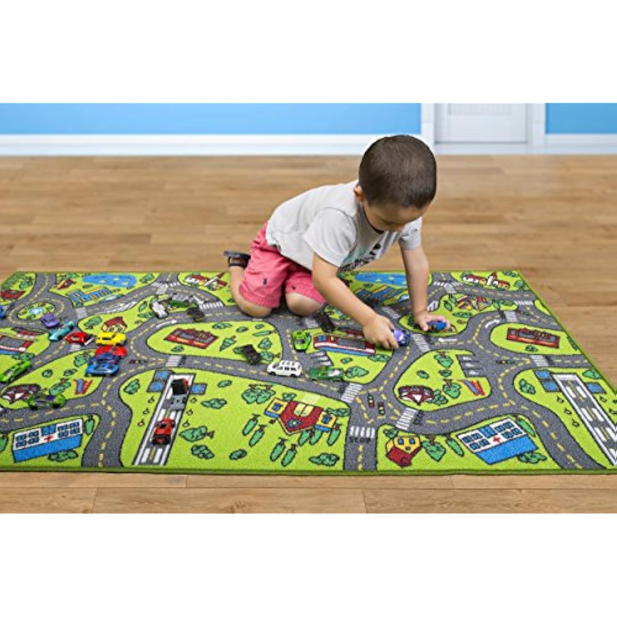 Kids Carpet Playmat Rug City Life Great for Playing with Cars and Toys - Play Learn and Have Fun Safely - Kids Baby Children Educational Road Traffic Play Mat for Bedroom Play Room Game Safe Area