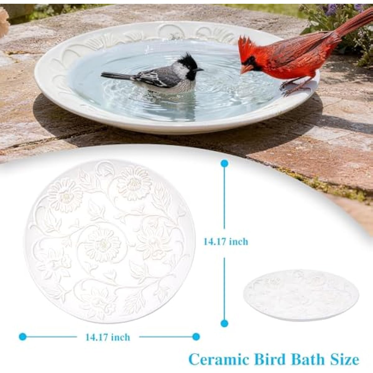 Topadorn Ceramic Bird Bath for Outside, 14.17 Inch Birds Bath Bowl Only, Antique Outdoor Garden Birdbaths for Yard, Tabletop, Deck, Balcony and Lawn
