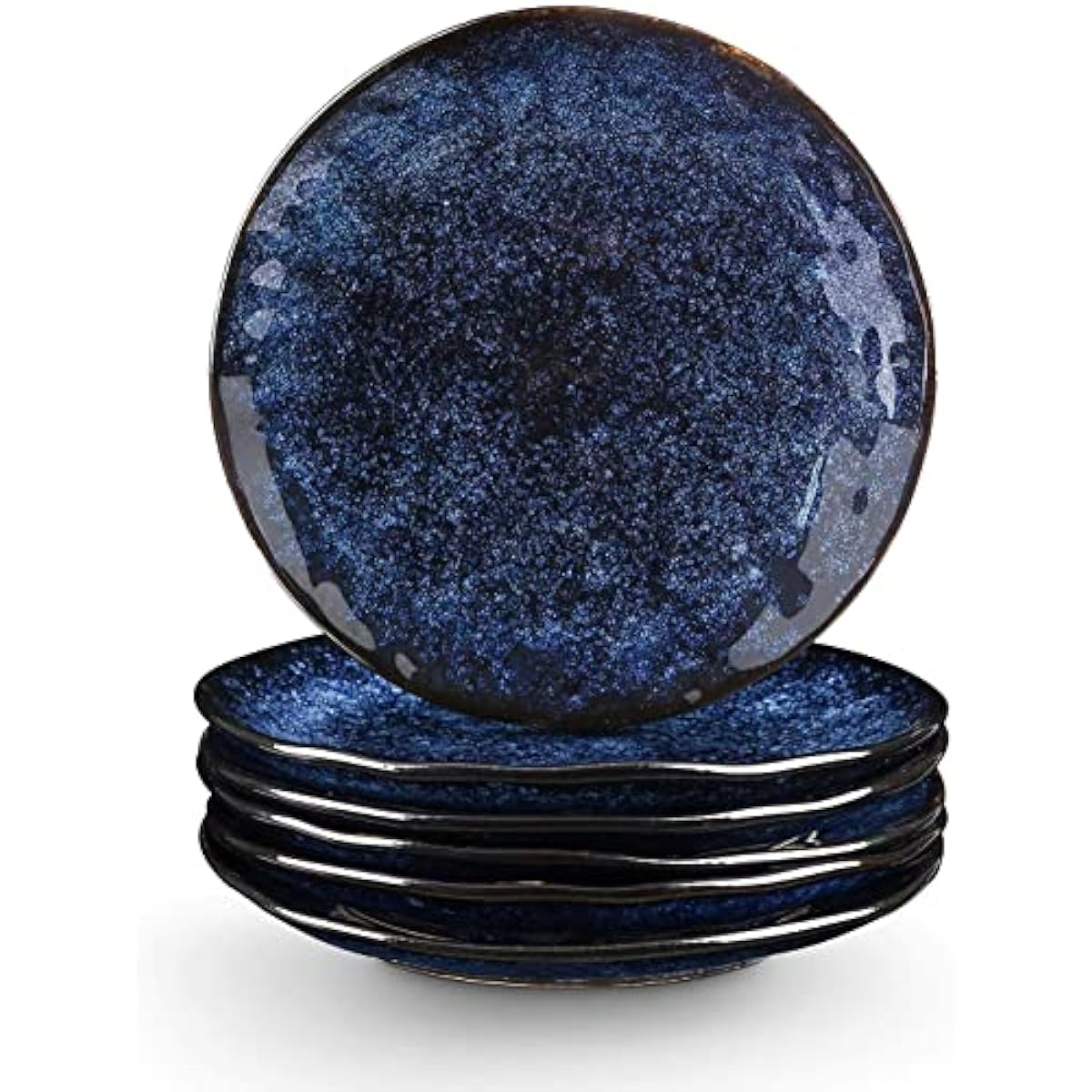 vicrays Ceramic Dessert Salad Plates, 8 Inch, Set of 6, Round, Microwave, Oven, and Dishwasher Safe, Scratch Resistant, Porcelain Fluted Suitable for Snacks, Appetizer, Home, Restaurant (Blue)