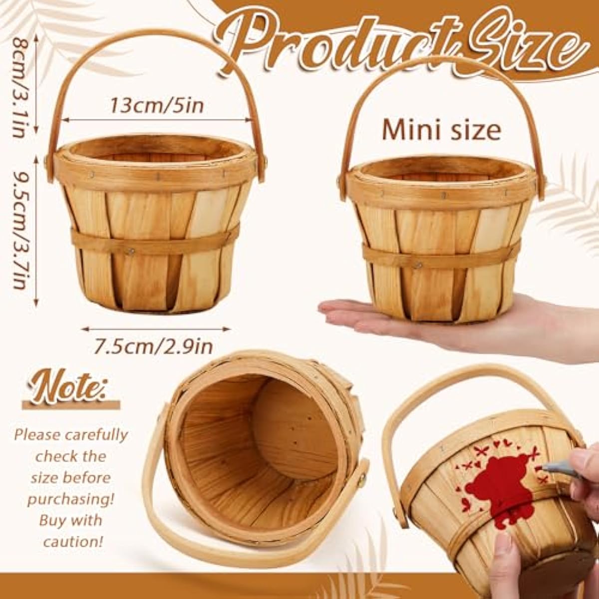 Marsui 10 Pcs Small Wooden Berry Baskets – 4 x 5.1 Inch Handcrafted Rustic Baskets with Reinforced Handles, for Fruit, Market, Crafts, Gifts, Garden Picking & Decor (Brown)