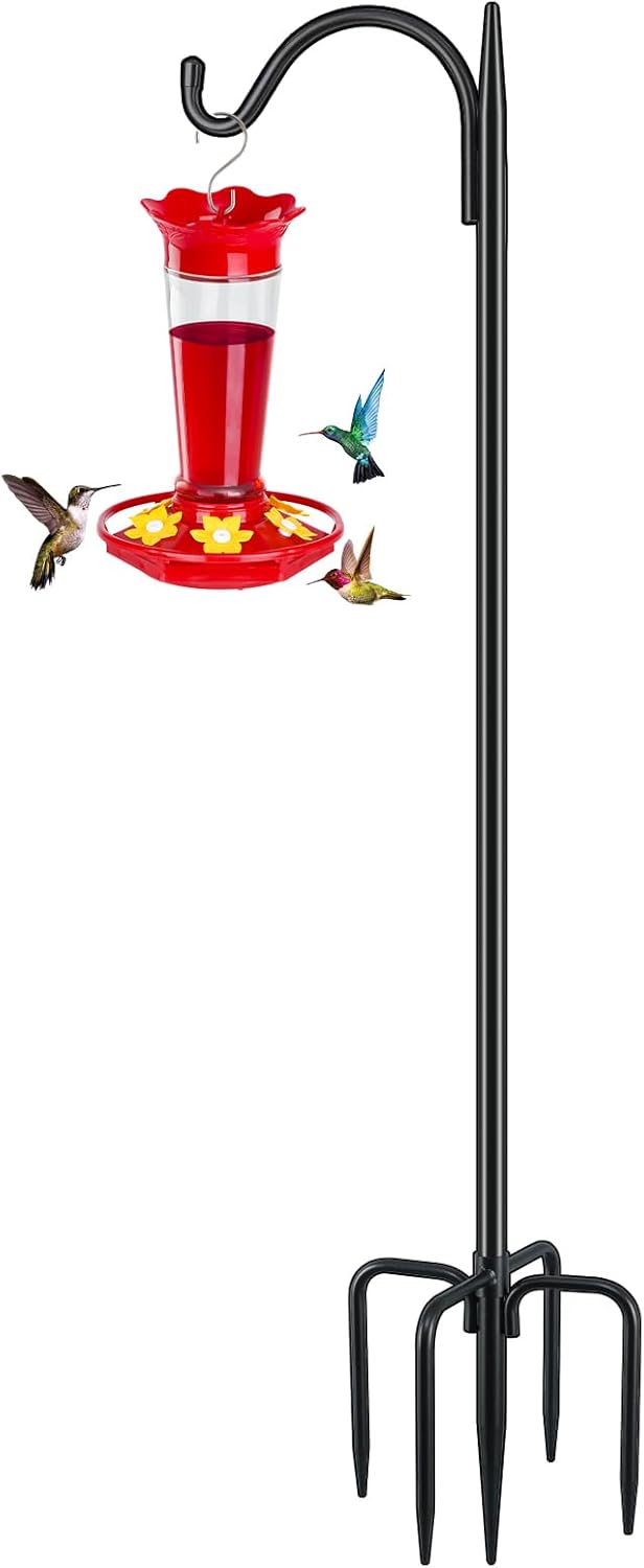 FEED GARDEN Shepards Hooks for Outdoor Bird Feeder Pole 76 Inch Adjustable Tall Heavy Duty Shepherds Hooks for Hanging Plant Baskets, Solar Lights, Wedding Decor, Lanterns, Black (2 Pack)