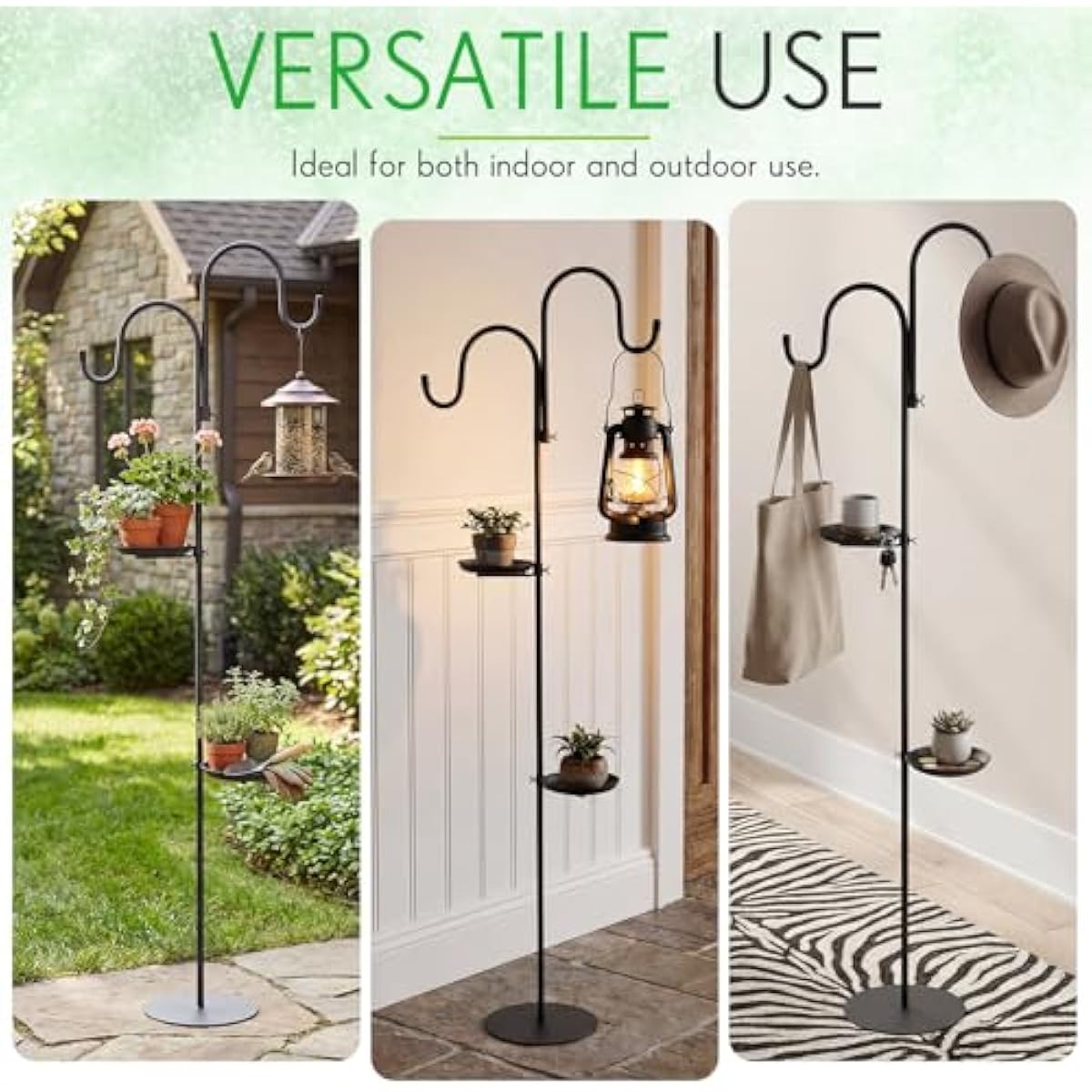 1 Set Upgraded 75.9" Shepherds Hook for Bird Feeder, Hanging Plant Wind Chime Stand, Metal Adjustable Standing Pole Holder for Indoor Outdoor, with 2 Rack & Weight Bag (Classic 2 Hooks)
