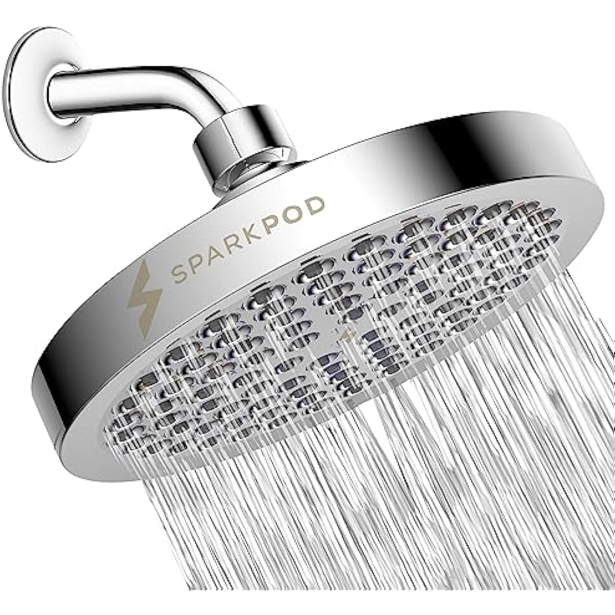 SparkPod Shower Head - High Pressure Rain - Premium Quality Luxury Design - Easy Clean Adjustable Replacement for Your Bathroom Shower Heads (Luxury Polished Chrome, 6 Inch Round)