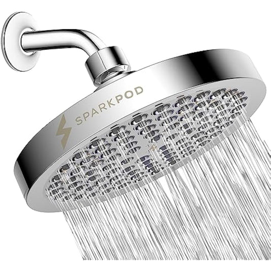 SparkPod Shower Head - High Pressure Rain - Premium Quality Luxury Design - Easy Clean Adjustable Replacement for Your Bathroom Shower Heads (Luxury Polished Chrome, 6 Inch Round)