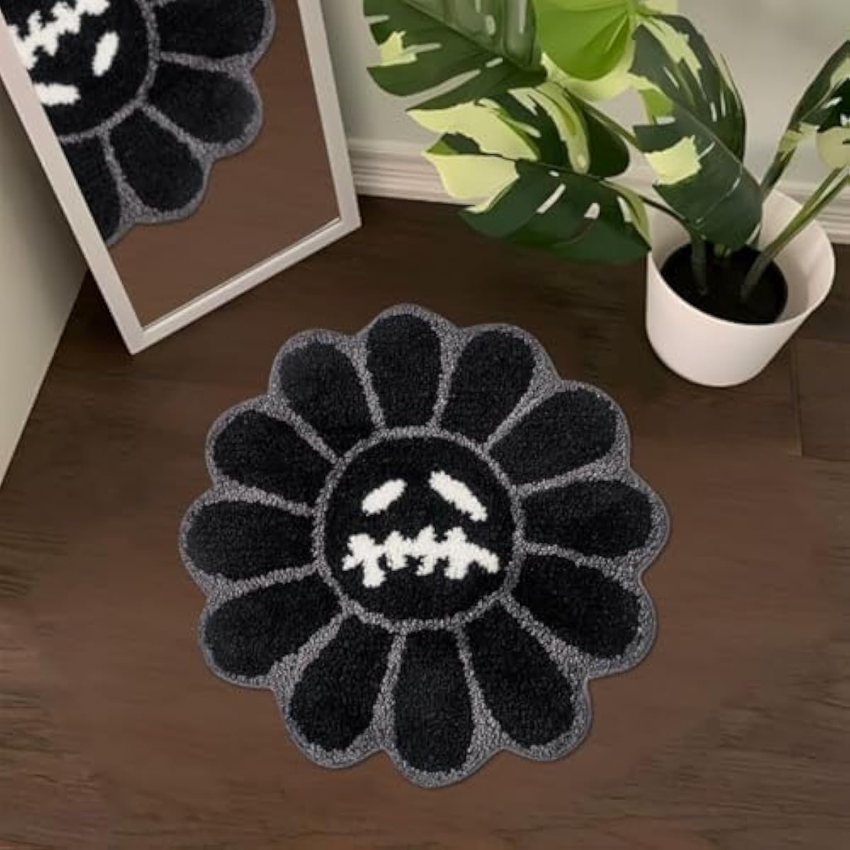 Trippy Happy Face Rug Cool Rugs Tufted Quick Dry Bath Mats for Bathroom Non Slip Bath Mat Water Absorbent 2FT Black Bathroom Rugs Halloween Gothic Ghost Skull Horror Decor Carpet