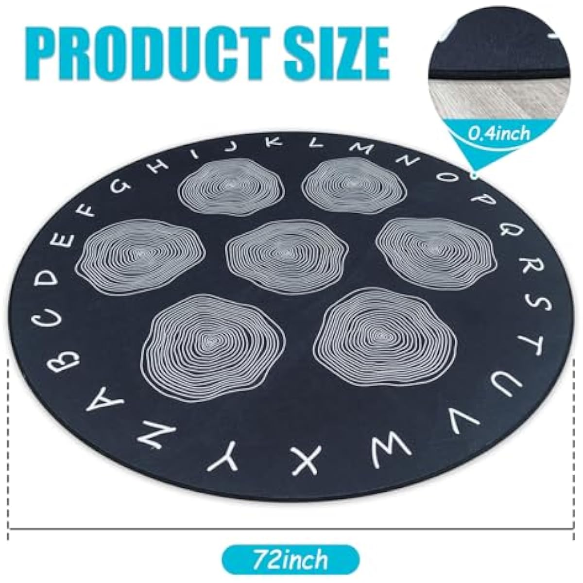 Large Classroom Rugs, ABC Alphabet Educational Area Rug for Kids,6ft Non-Slip Circle Abstract Carpet for Girls and Boys Bedroom,Carpet for Elementary Classroom,Play Rug 7 Seats,Nursery Rugs Washable
