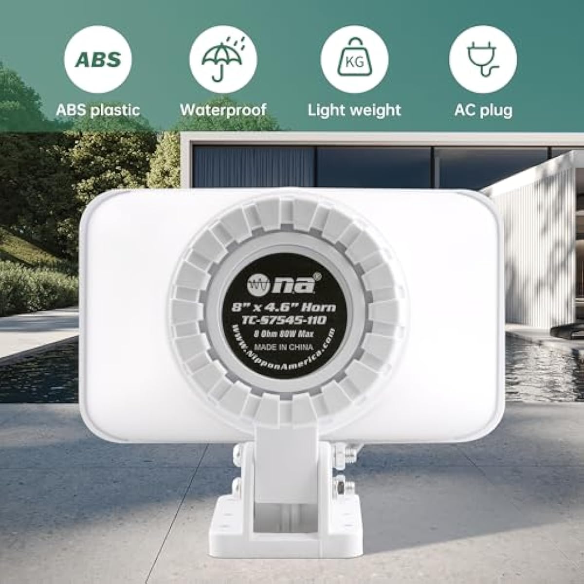 Nippon America High Decibel High Power Outdoor Alarm Security Siren (TC-S7545-110), Long Range, 80 Watts, 120 Decibels, Remotely Activate with Wi-Fi Socket (Sold Separately)